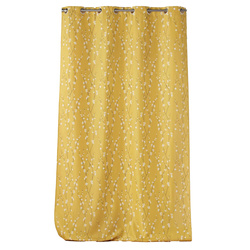 Mustárszínű SAKURA függöny, gyűrűs, növényi minta