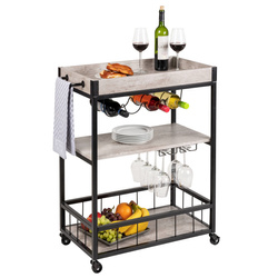 RUSTICO konyhai kocsi, háromszintes kerekes polc üveg- és pohártartókkal - 80 x 89,5 x 40 cm, WENKO, fekete || szürke