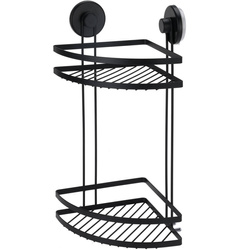 Fürdőszobai polc a zuhanyzóhoz, két szinten, tapadókoronggal, fekete, 25 x 18 x 37 cm