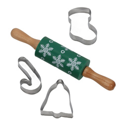 TIVOLA gyerekeknek szóló sütőszett, mini sodrófa hópehely mintával + 3 forma, 3-as minta