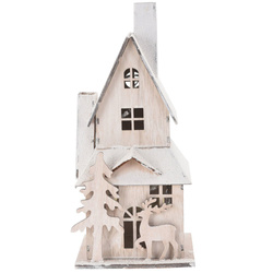 Fából készült házikó LED világítással, karácsonyi dísz, 9x20cm, karácsonyi \ sötétbarna