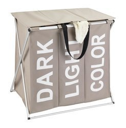 Háromkamrás tároló a piszkos ruhákhoz, összecsukható mosókosár + fogantyúk - 118 l, 57 x 57 x 38 cm, WENKO