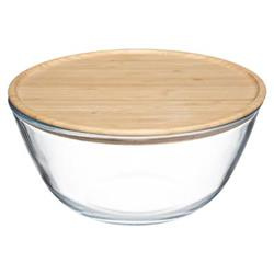 Salátás üveg tál, 2,5 L, bambusz fedéllel