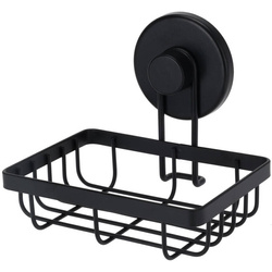 Fekete fürdőszobai szappantartó, tapadókorongos, 13,4 x 11,5 x 11,5 cm