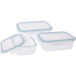 Üveg élelmiszer tárolóedények fedéllel, 3 darab
