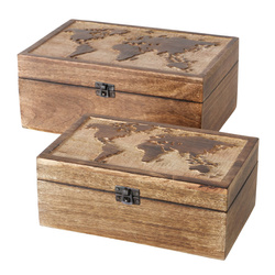 Térképes fa dobozok, 2 darab