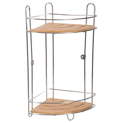 Fürdőszobai polc, sarok, függő, 2 szintes, bambusz.