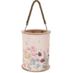 Bambusz lámpás zsinórral, Ø 17 x 21,5 cm, virágmintás