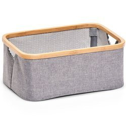 Vászon és bambusz kosár, tárolódoboz, textil tárolóedény.