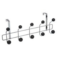 Ajtóra akasztható, 10 kampós, fém, fekete fogas