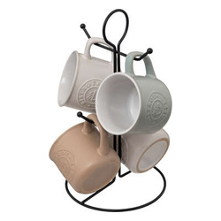 4 kerámia bögre fém állványon LEO, 140 ml