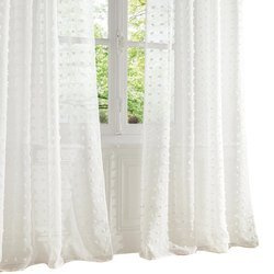 Kész függöny gyűrűs felfüggesztéssel, 140 x 240 cm, pöttyös, fehér