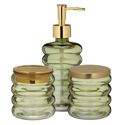 HUM fürdőszobai készlet, üveg adagoló, bögre, tároló, 3 elem, zöld