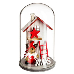 Üvegbura fából készült karácsonyi házikóval, 12 cm