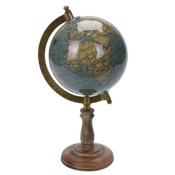 Díszgömb sárgaréz mérővel és mangófából készült talppal, 15,5 x 13 x 28 cm