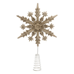 Fenyőfa csúcsdísz, csillogó hópehely, 22 cm