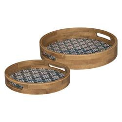 Két dekoratív tálca készlet, tölgyfa és MDF, mozaik minta