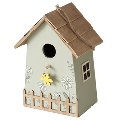 Fából készült fészekodú KAMILLE, virágmintás, magassága 22 cm