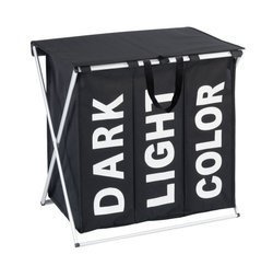 Nagy zárható szennyestartó TRIO TOP 118 l, 3 rekeszes kosár a piszkos ruhák számára, WENKO, fekete