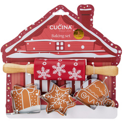 TIVOLA gyerek sütőszett, mini sodrófa hópehely mintával + 3 forma, minta 1