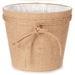 Kötött virágcserép burkolat juta masnival, 20 x 16 cm