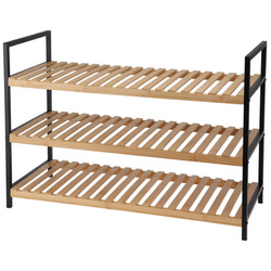 Cipőpolc, 3 szint, bambusz és fém váz, 70 x 30 x 48,5 cm