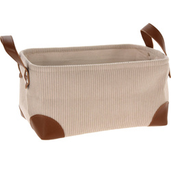 Tároló kosár, kordbársony fogantyúkkal, 30 x 20 x 15 cm