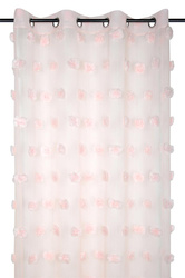 POMPINOU függöny, púderrózsaszín, pomponokkal, 135 x 260 cm