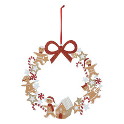 Fából készült ünnepi koszorú mézeskalács formájában, Ø 33 cm