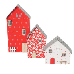 LILLY ablakdíszek, 3 dekoratív házikó, színes