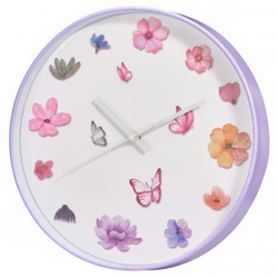 Virágmintás falióra, Ø 30 cm, lila