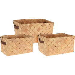 Három fonott kosár készlet, természetes