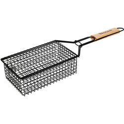 Rozsdamentes acél BBQ grillrács fából készült fogantyúval, 49 cm