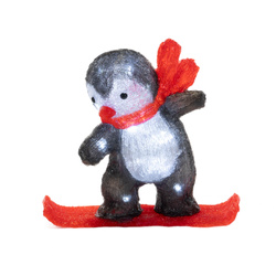 LED téli dekoráció, pingvin deszkán, 30,3 cm