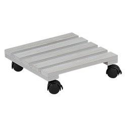 Fából készült virágtartó kerekeken.