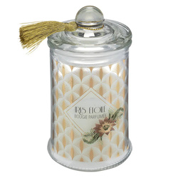 Illatos gyertya befőttesüvegben, 6 cm átmérőjű, bojtal.