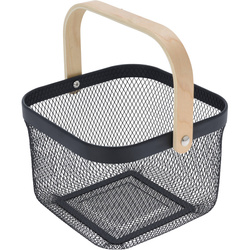 Fém kosár fa fogantyúval, 25 x 24,5 x 18 cm