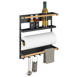 Többfunkciós MAGNA konyhai polc, papírtörlő tartóval és akasztókkal, fúrás nélküli szerelés, WENKO